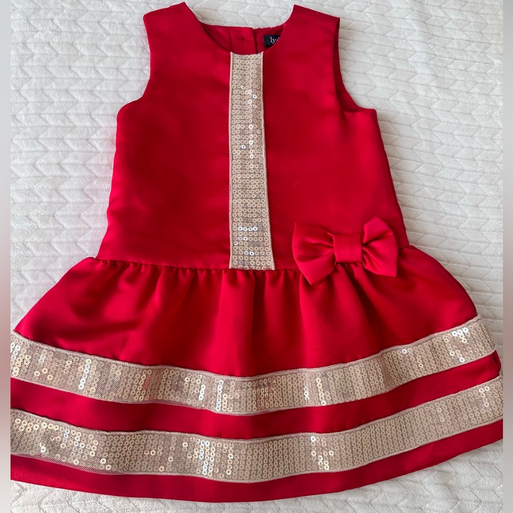 Lydia James Dress | Red with Gold Sequins | 24 Months
